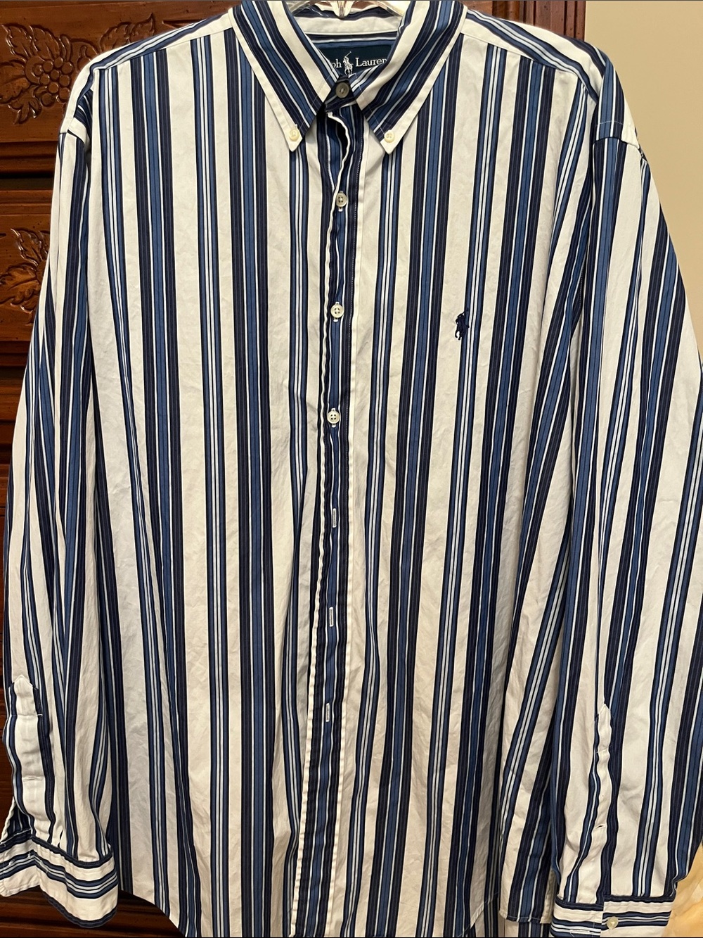 Ralph Lauren Vertical Navy & White Striped Button-Down Shirt